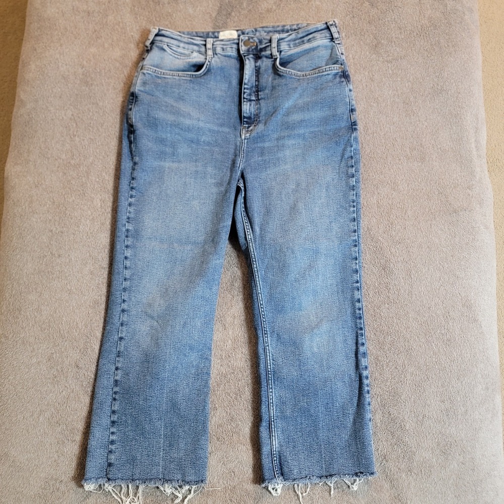 Pilcro Anthropologie Women's Wide-Leg Cropped Frayed Hem Jeans‎ Size 32
